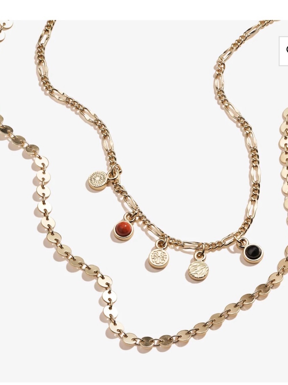 Alex and Ani Gold-Tone Layered Charm Necklace with Red and Black Accents
